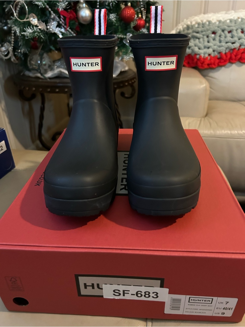 Hunter Matte Black Short Rain Boots with Red-Trim Pull Tabs